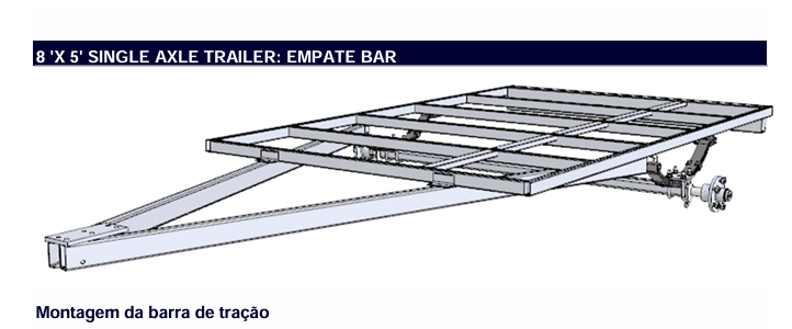 Estrutura de chassi e montagem da barra de tracção de um atrelado de eixo simples.